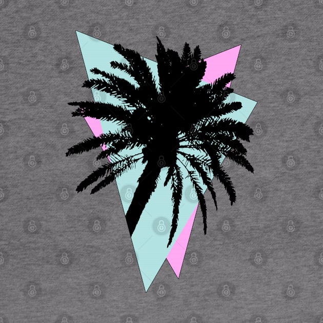 Retrowave Palm Tree In Cyan and Magenta Triangles by Zeroeroroo